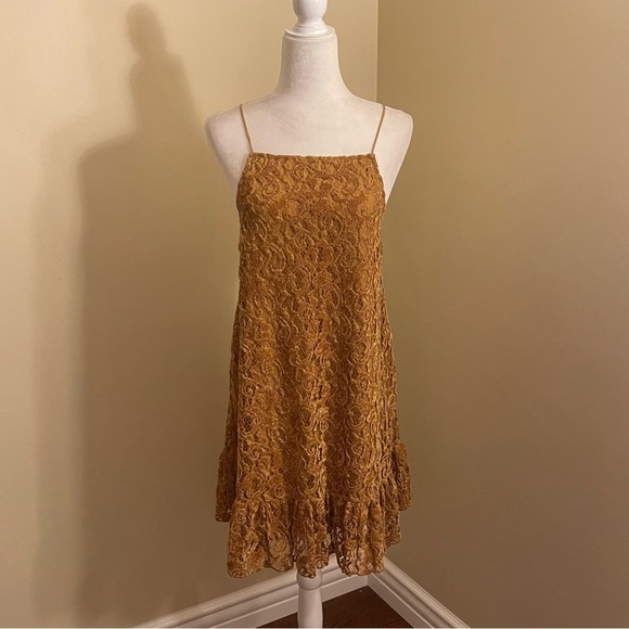 Free People Mustard Lace Line Halter Mini Dress - Picture 3 of 11